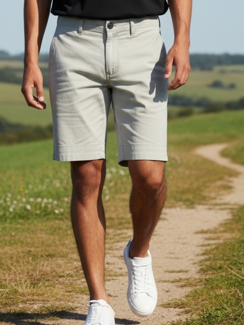 Fahrenheit Men’s Shorts Size 34 Light Gray Flat Front Straight Leg Khaki Casual